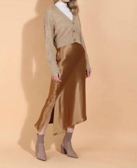 Jessie Liu - Asymmetrical Hem Satin Slip Midi Skirt