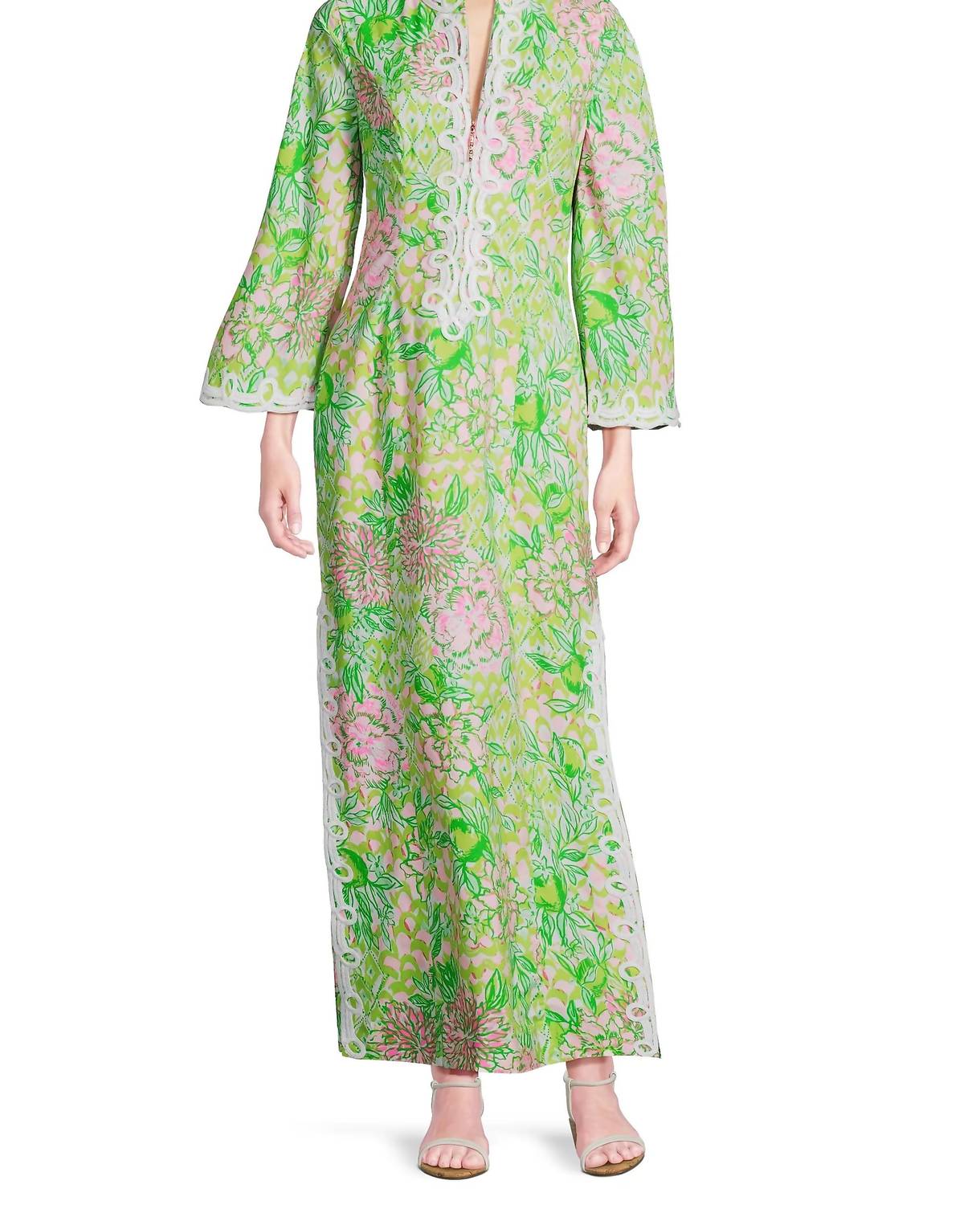 Lilly Pulitzer Shealyn Stretch Maxi Caftan in fauna green lime feeling good - women's dress
