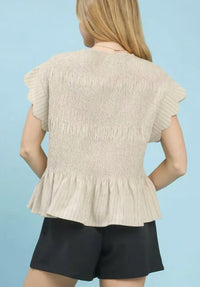 Umgee - Pinstripe Smocked Peplum Top