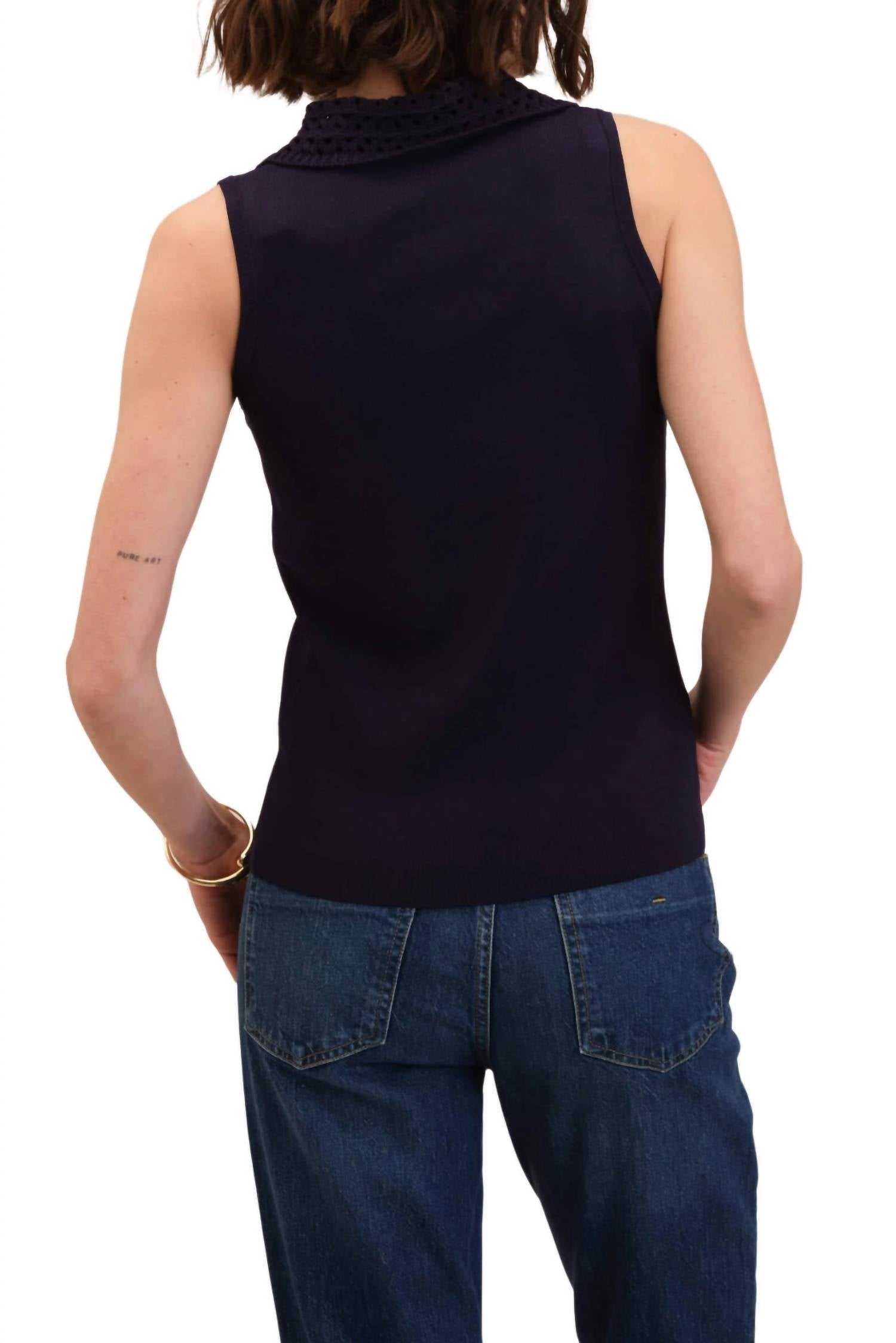 T Tahari - Crochet Collar Sleeveless Sweater Polo