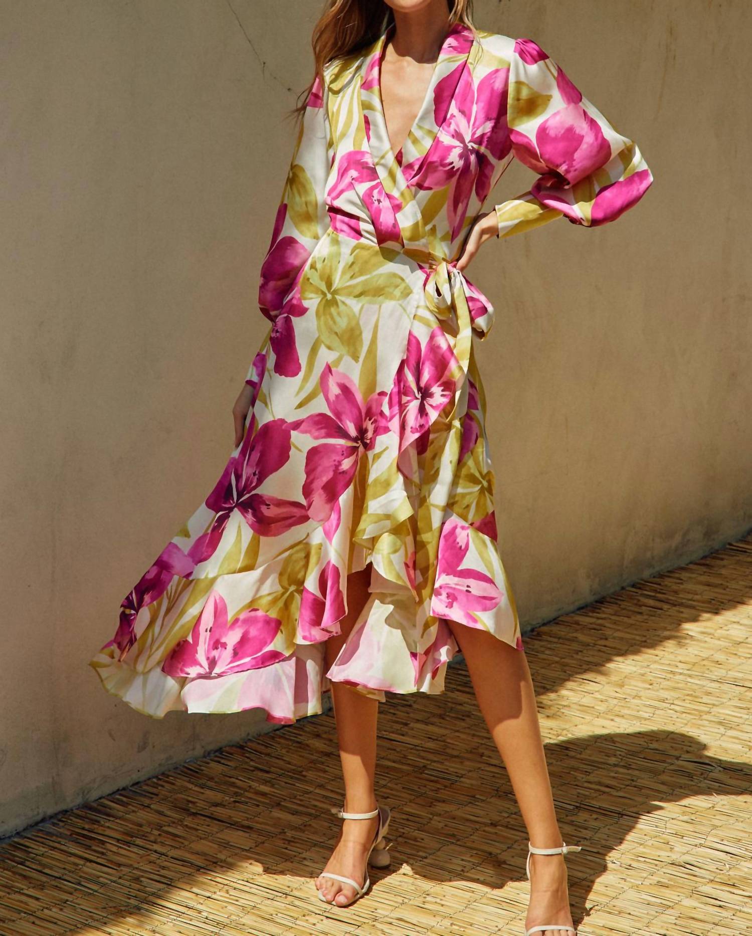 Vcb - Women's Honeysuckle Satin Midi Wrap Dress