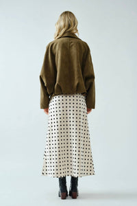 Spice Alley Suede Bomber Jacket in olive - women's jacket - detail view