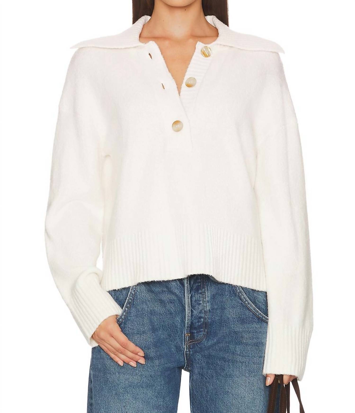 Free People Trading Up Polo Sweater in ivory 1 - women's sweater