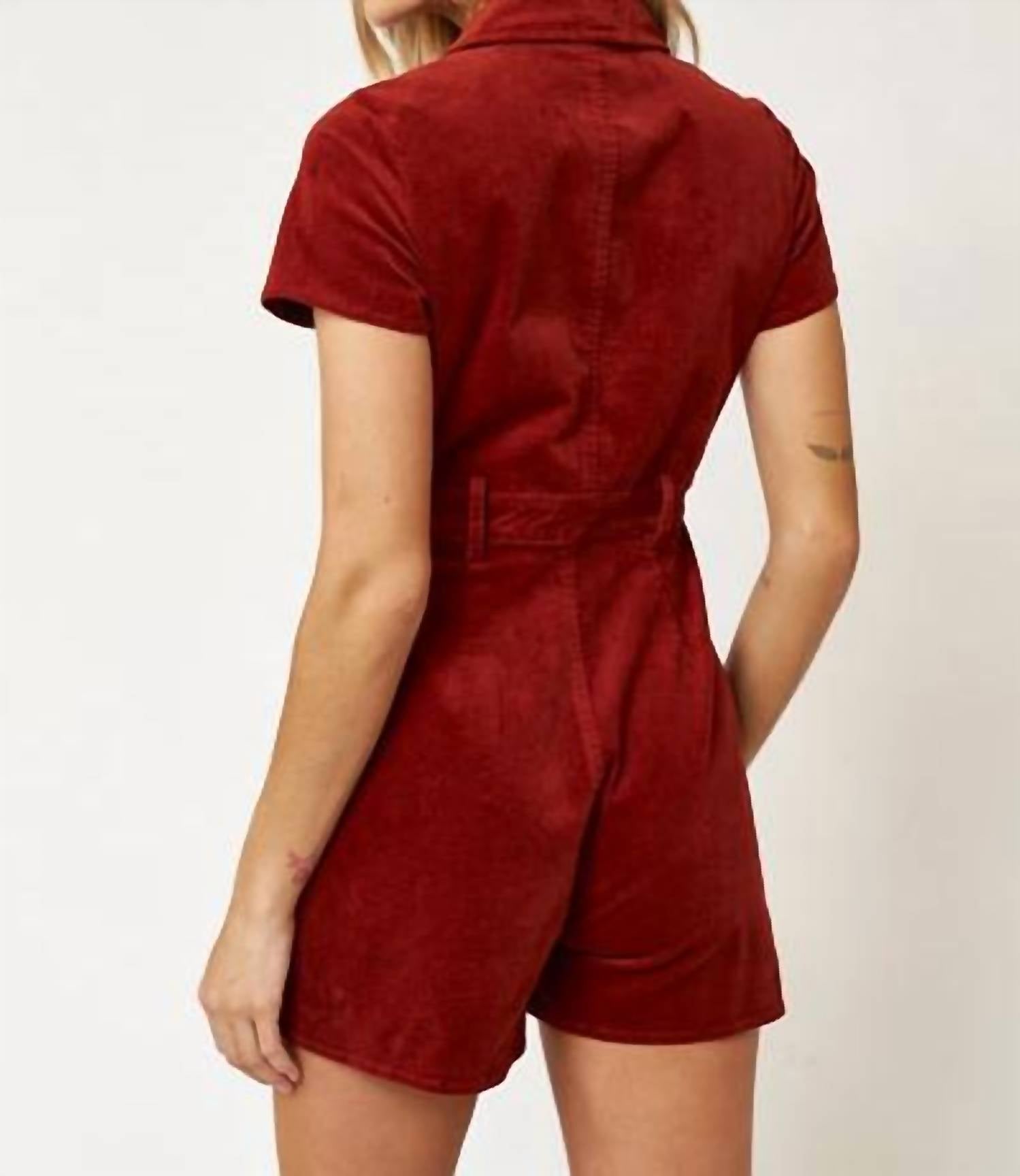 Blue Blush - Corduroy Zippered Romper
