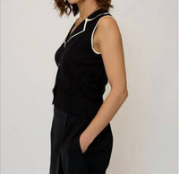 Central Park West Olive Diamond Stitch Vest in black - women's jacket