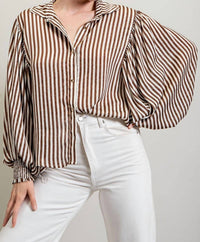 Ee:Some - Stripe Bubble Sleeve Blouse