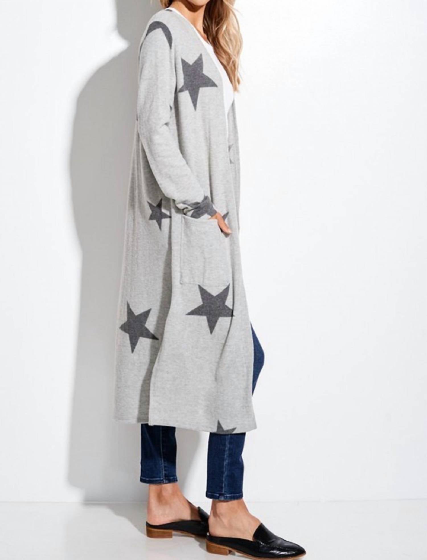 Phil Love - Star Print Brushed Long Cardigan