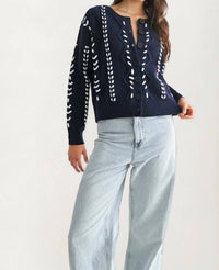 Knit & Lounge - Button Front Cardigan with White Stitch Detailing