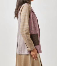 mystree Mixed Plaid Double Breast Jacket in berry mocha - women's jacket - detail view