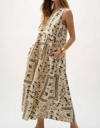 Joseph Ribkoff - Linen Scarf Print Maxi A-line Dress