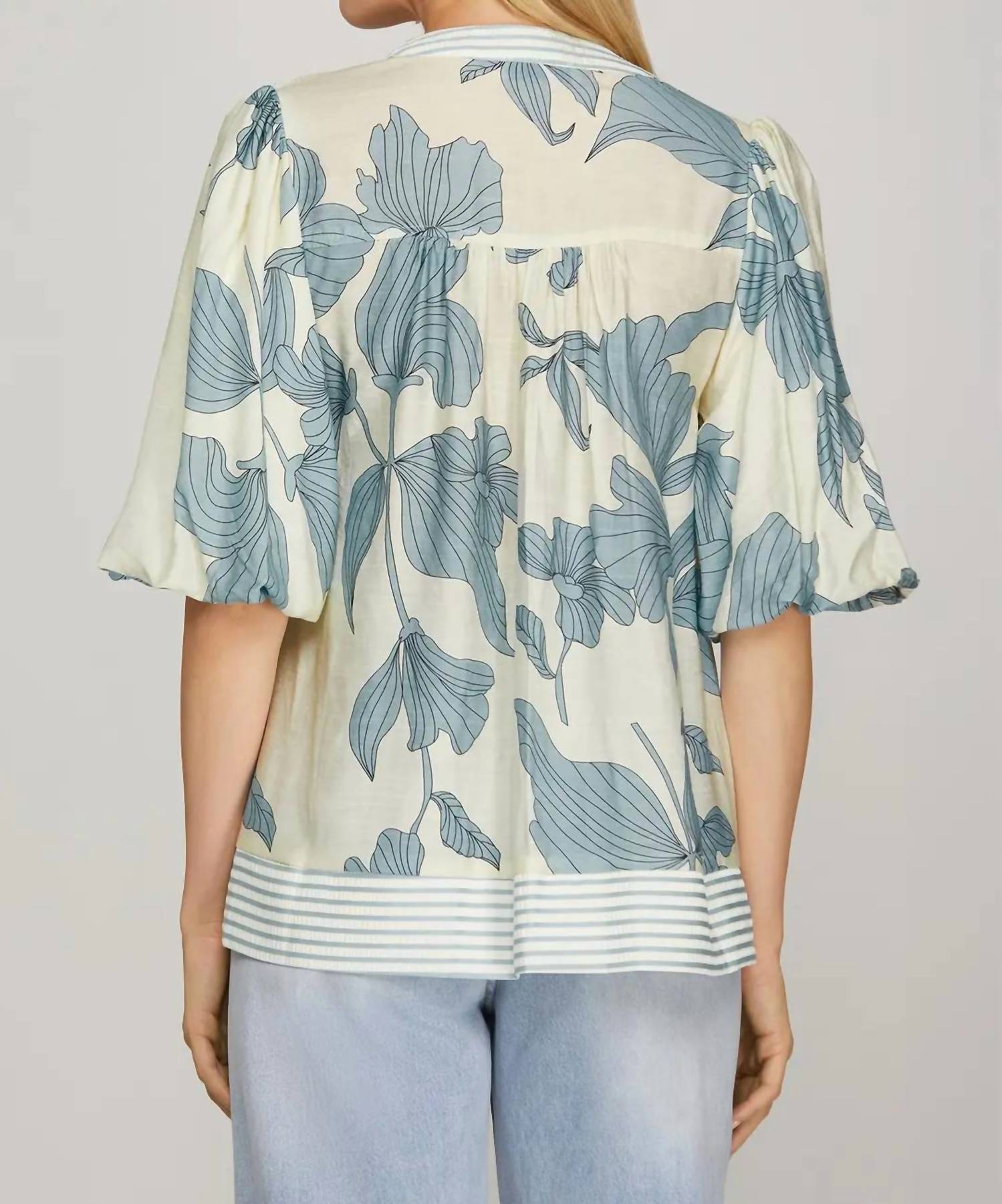 She + Sky - Bubble Sleeve Blouse