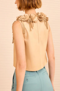 Ulla Johnson Marlowe Floral Applique Leather Top in alabaster - women's blouse - detail view