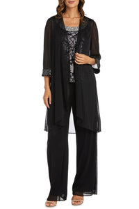 R&M Richards - 3-Piece Beaded Neck Duster Pants Set