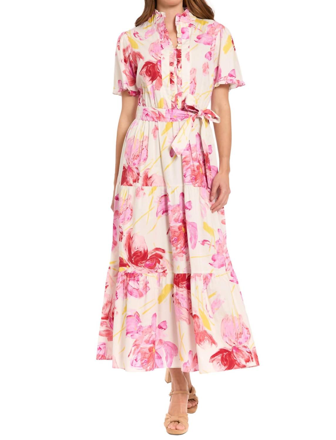 LONDON TIMES Floral Maxi Dress in white pink - women's dress
