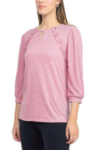 Tint & Shadow - Crew Neck Front Ruffle Detail Knit Top