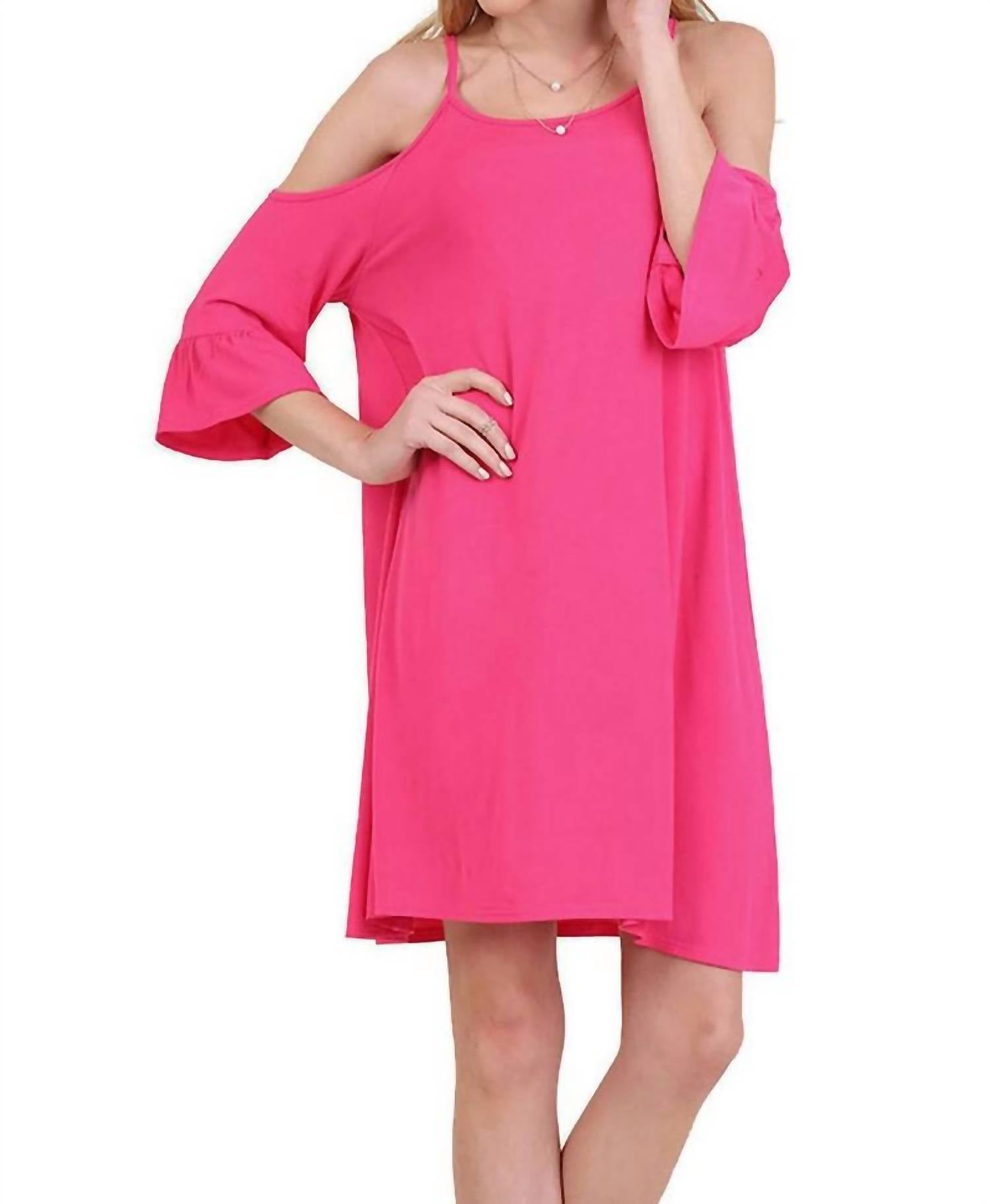 Umgee - Open Shoulder Ruffle Sleeve Dress