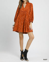 Umgee - Jacquard High Ruffle Neck Dress