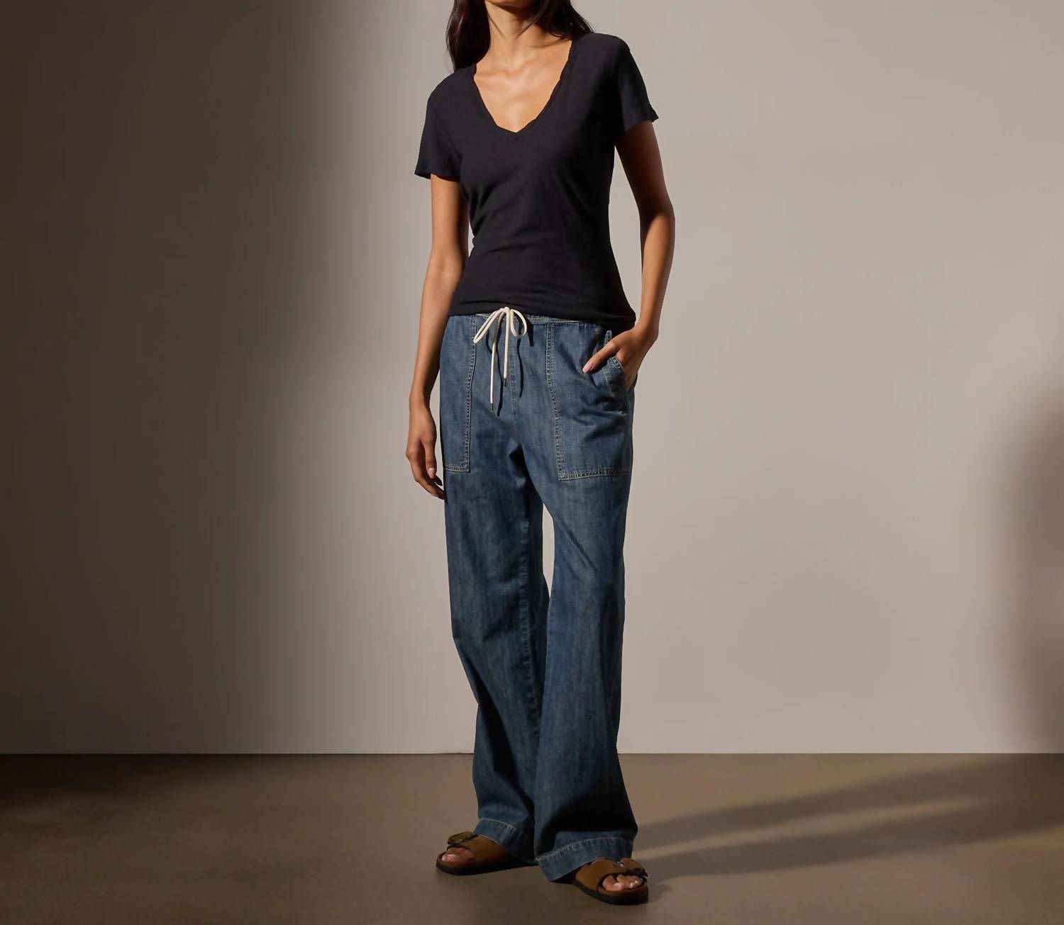 JAMES PERSE Casual Tee With Reverse Binding in deep - women's t-shirt