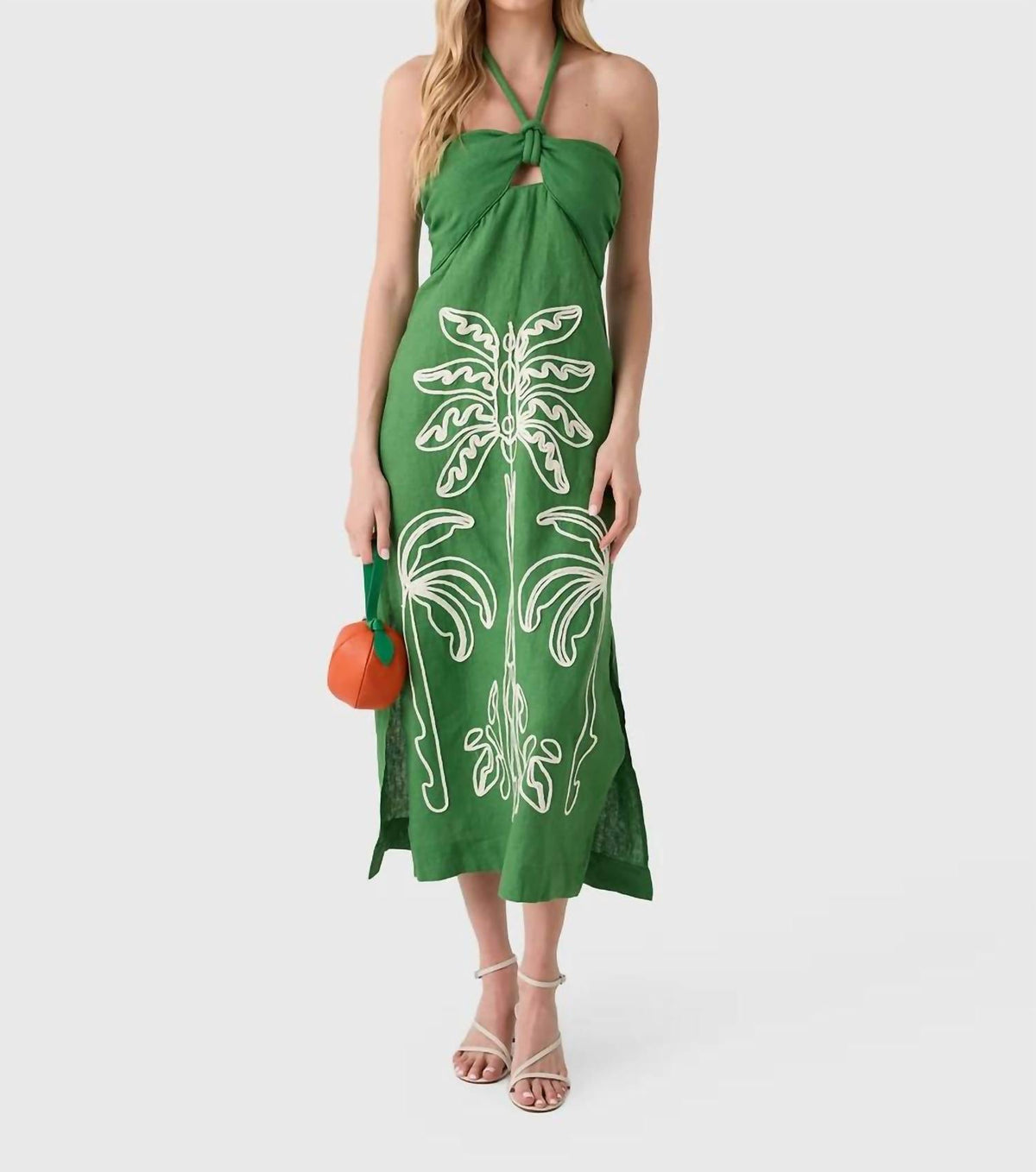Farm Rio - PALM TREE EMBROIDERY SLEEVELESS MIDI DRESS
