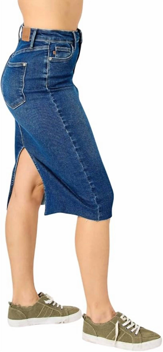 Judy Blue - High Waist Back Slit Midi Denim Skirt