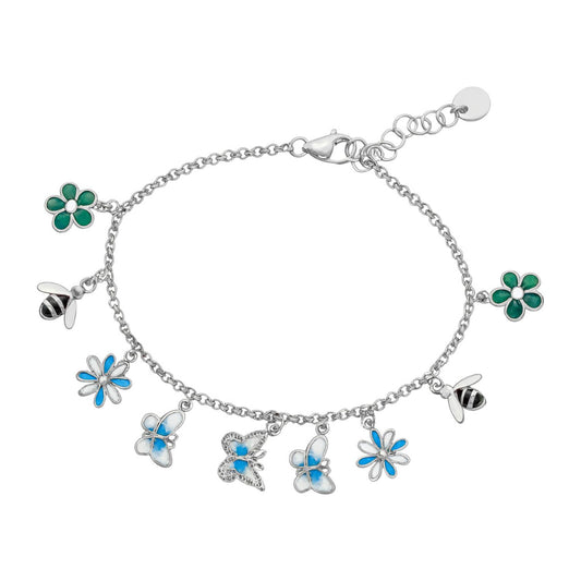 Atlanta Jewelers Supply - Women's Colorful Flower Butterfly Bee Charm Bracelet