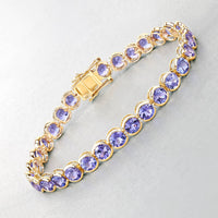 Diana M Jewels Women's Round Natural Tanzanite Bracelet (12.60 Ct) - Grand in 14k yellow gold - women's item - detail view