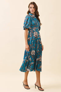 Tcec - Floral Print Collared Neck Button Front Midi Dress