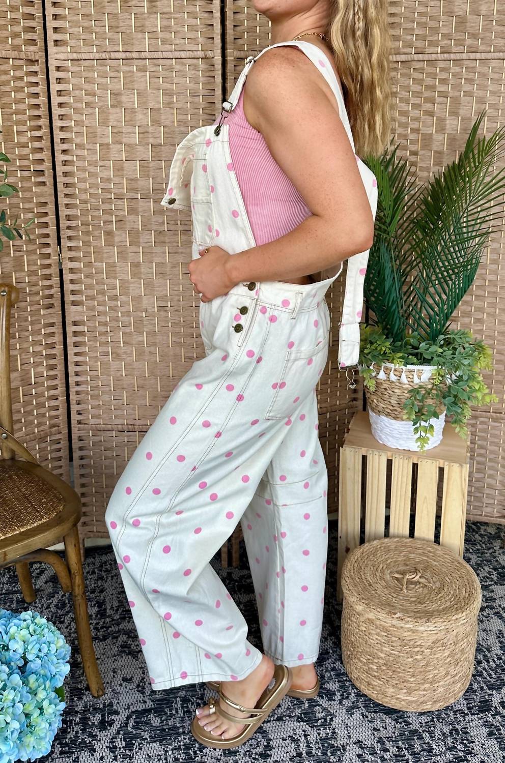 Peach Love - Polka Dot Overalls