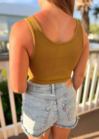 By Together Bryer Ribbed Crop Top in olive green - women's shirt - detail view