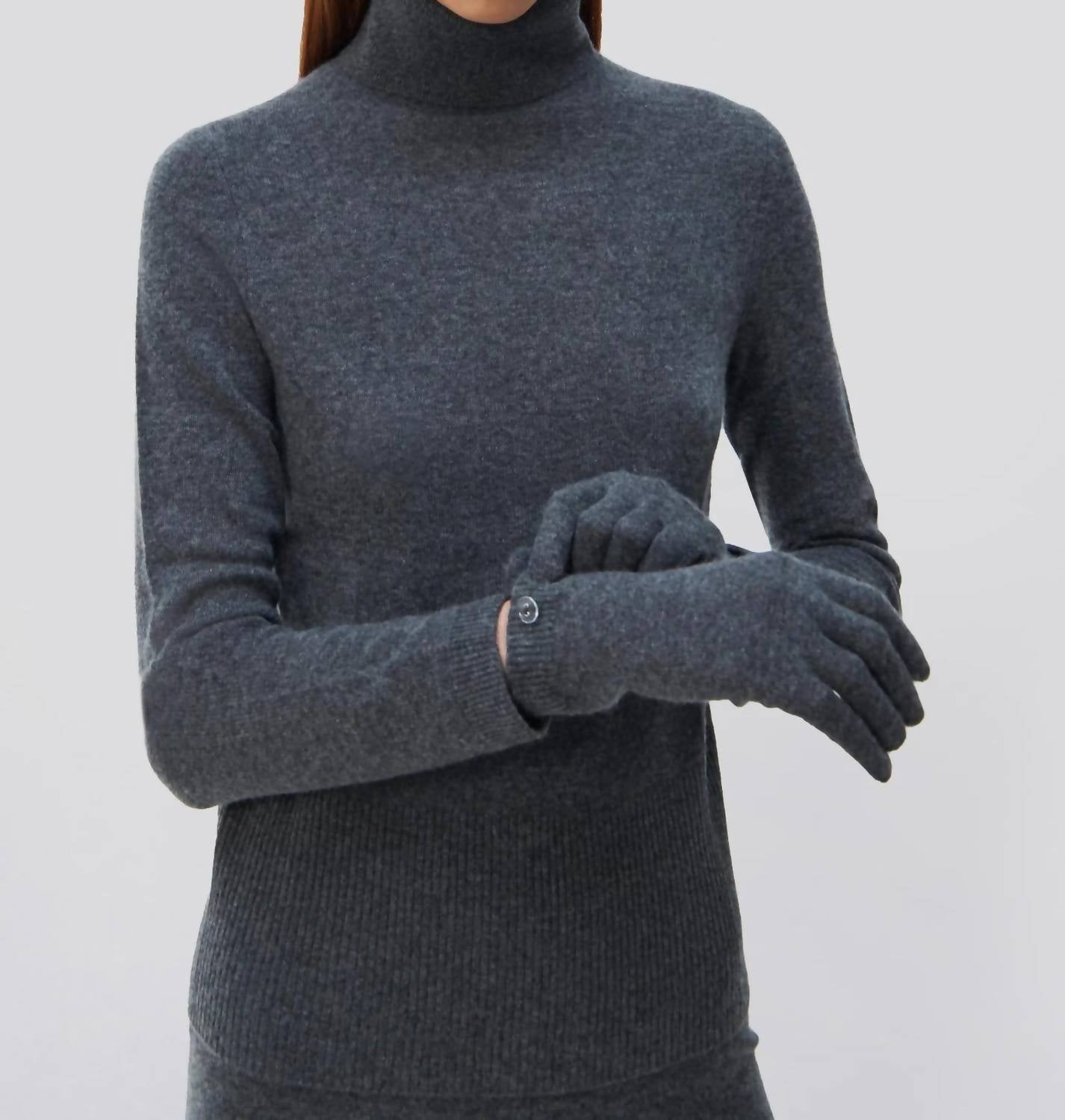 JONATHAN SIMKHAI Dita Cashmere Gloved Turtleneck Sweater in charcoal melange - women's sweater - view 4