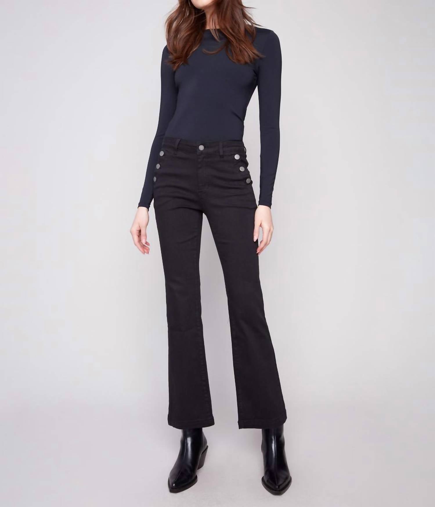 Charlie B - Flare Leg Stretch Twill Pants With Buttons