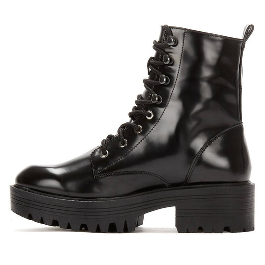 Andrea - Women's Patent Combat Boots