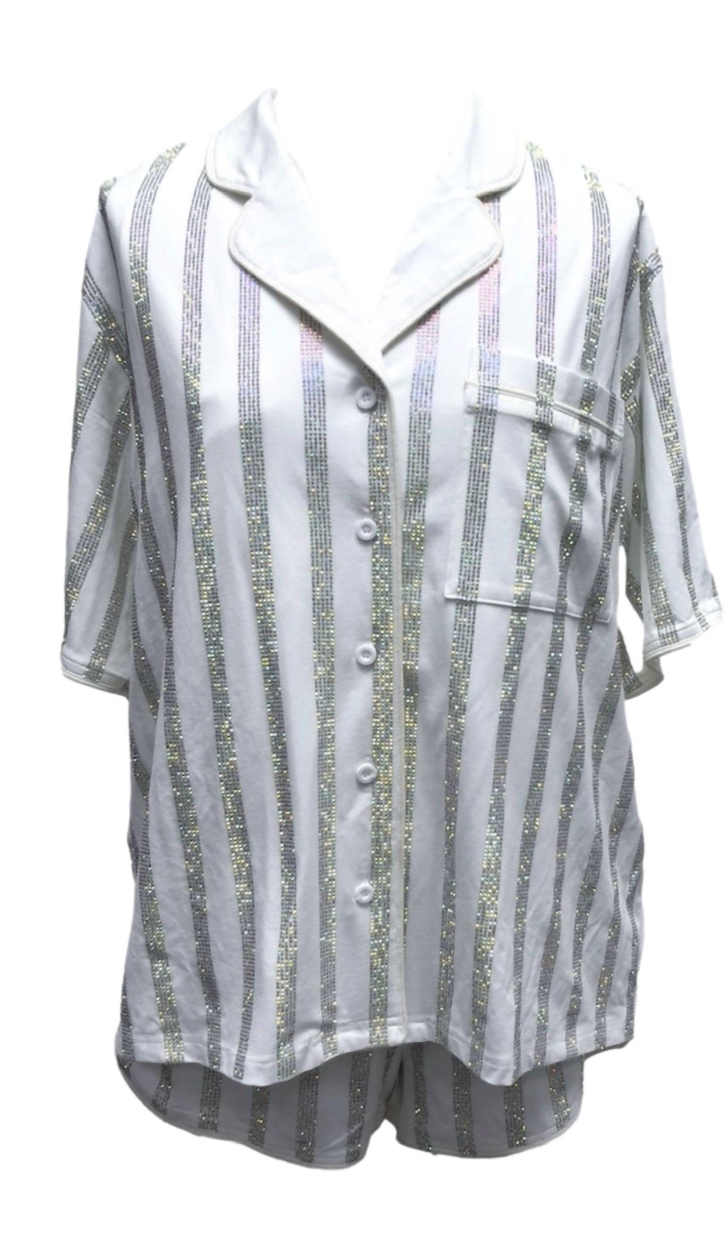 QUEEN OF SPARKLES Rhinestone Stripe Pajamas Set in white - women's intimate - view 5