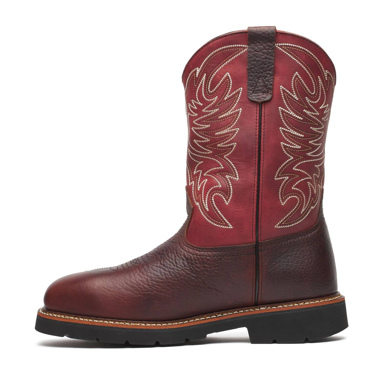 Thorogood Men's Pull-on Composite Toe Boot in chili crimson - men's boots - detail view