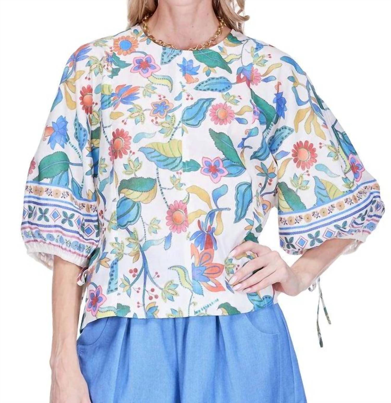 Joy Joy Gored Crew Neck Top in festive florals - women's blouse