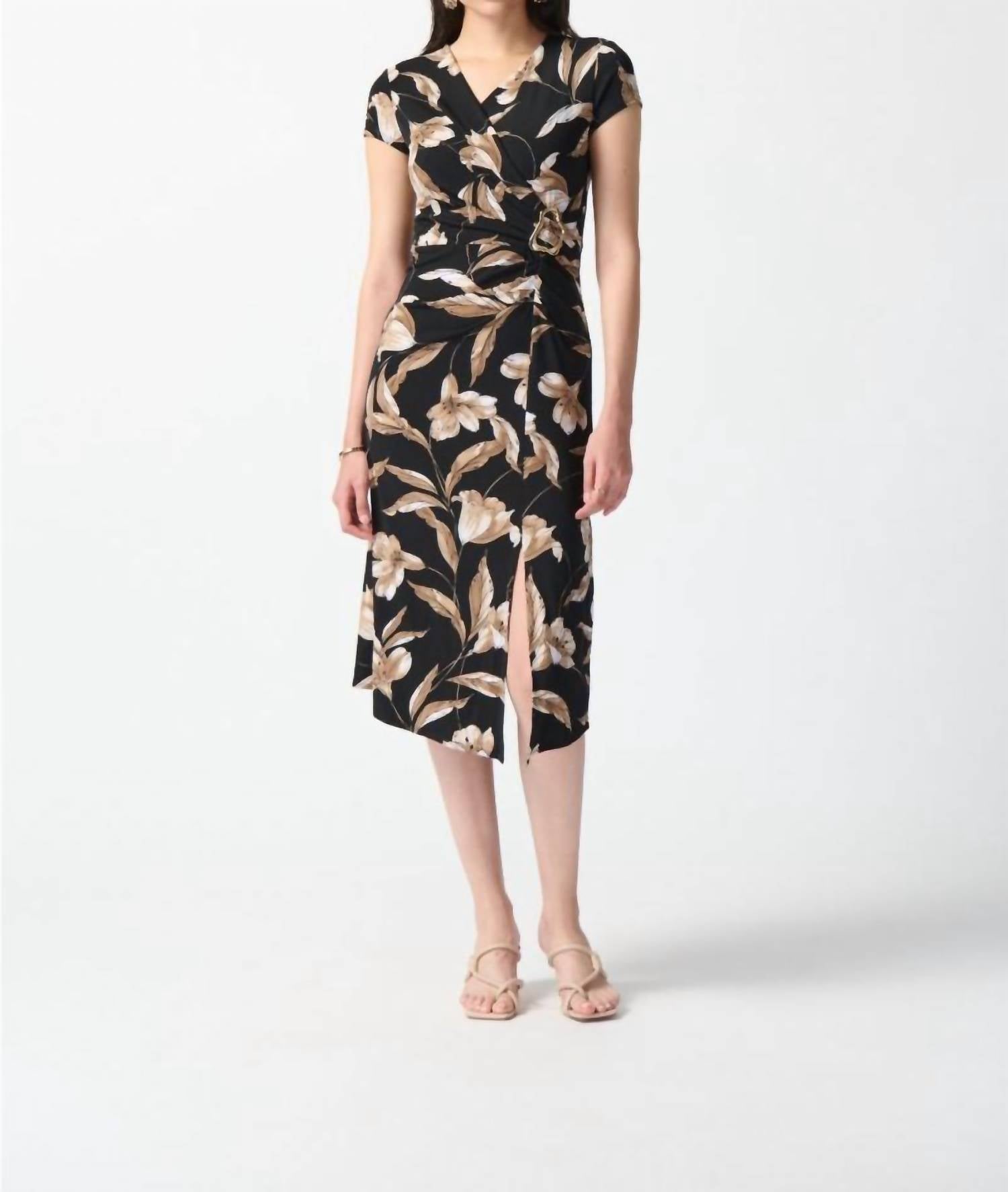 Joseph Ribkoff - Faux Wrap Midi A-line Dress