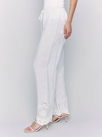 Charlie B - Pull-on Linen Pants With Eyelet Embroidery