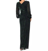 Betsy & Adam Women's Metallic Crinkled Gown in green - women's dress - detail view
