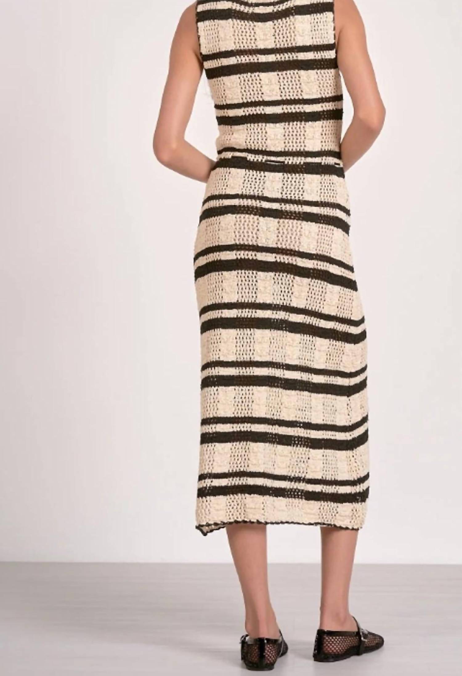 Elan - Striped Crochet Knit Midi Dress