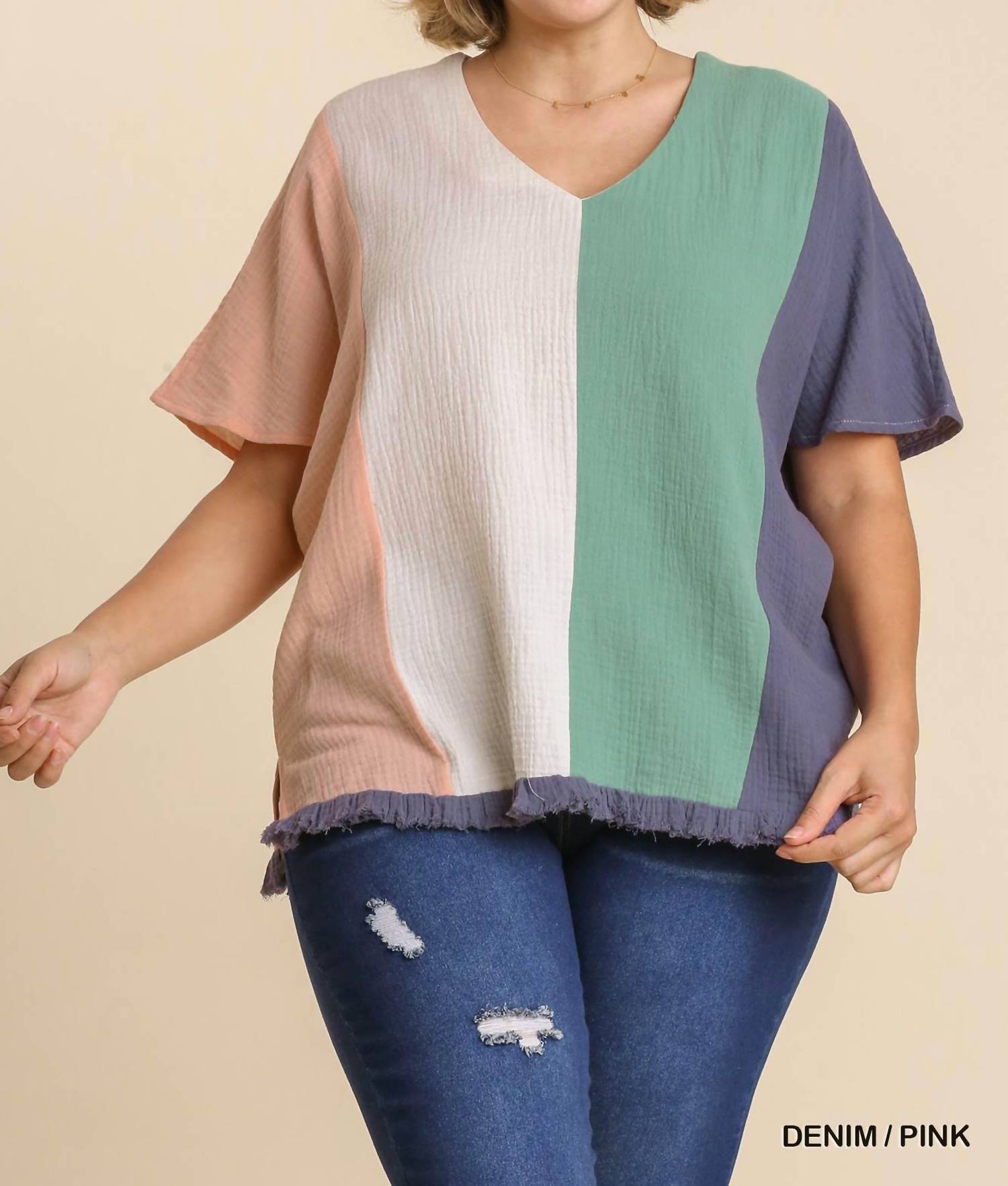 Umgee - Color Block Gauze Top