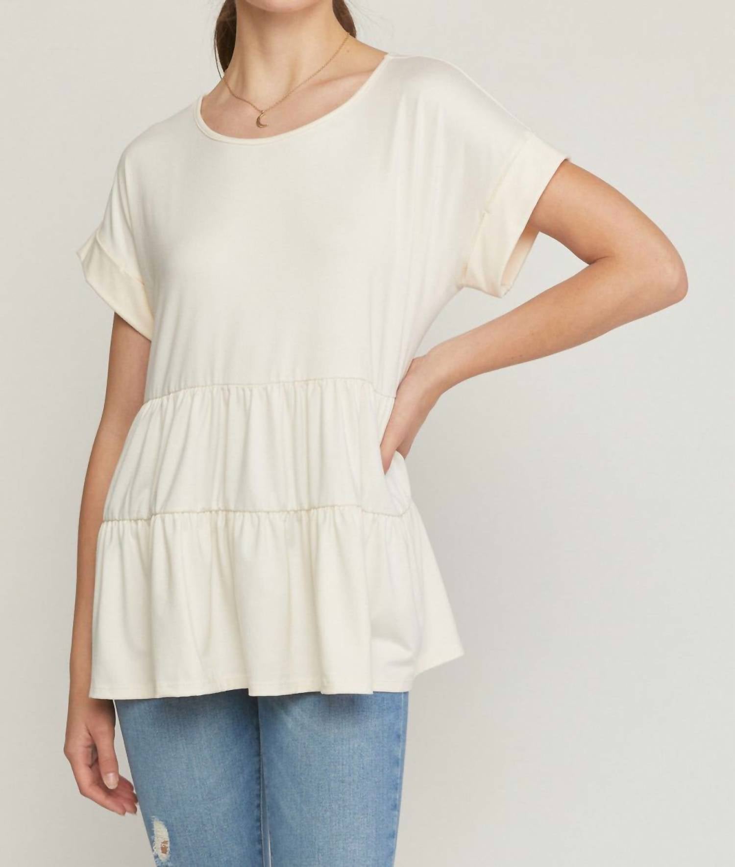 Entro - Round Neck Short Sleeve Tiered Tunic
