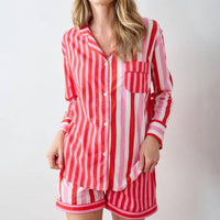 Printfresh Long Sleeve Top & Shorts Set in red - women's sleepwear