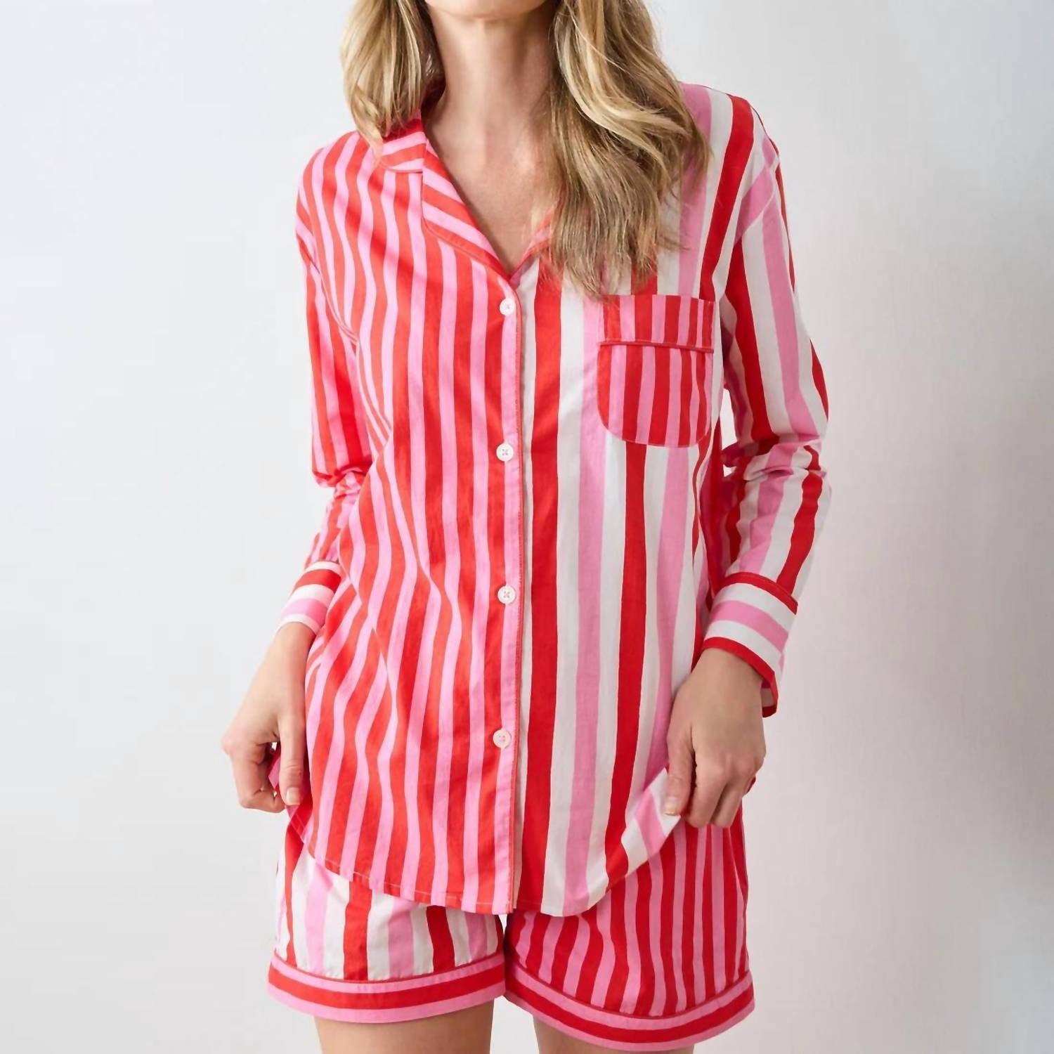 Printfresh Long Sleeve Top & Shorts Set in red - women's sleepwear