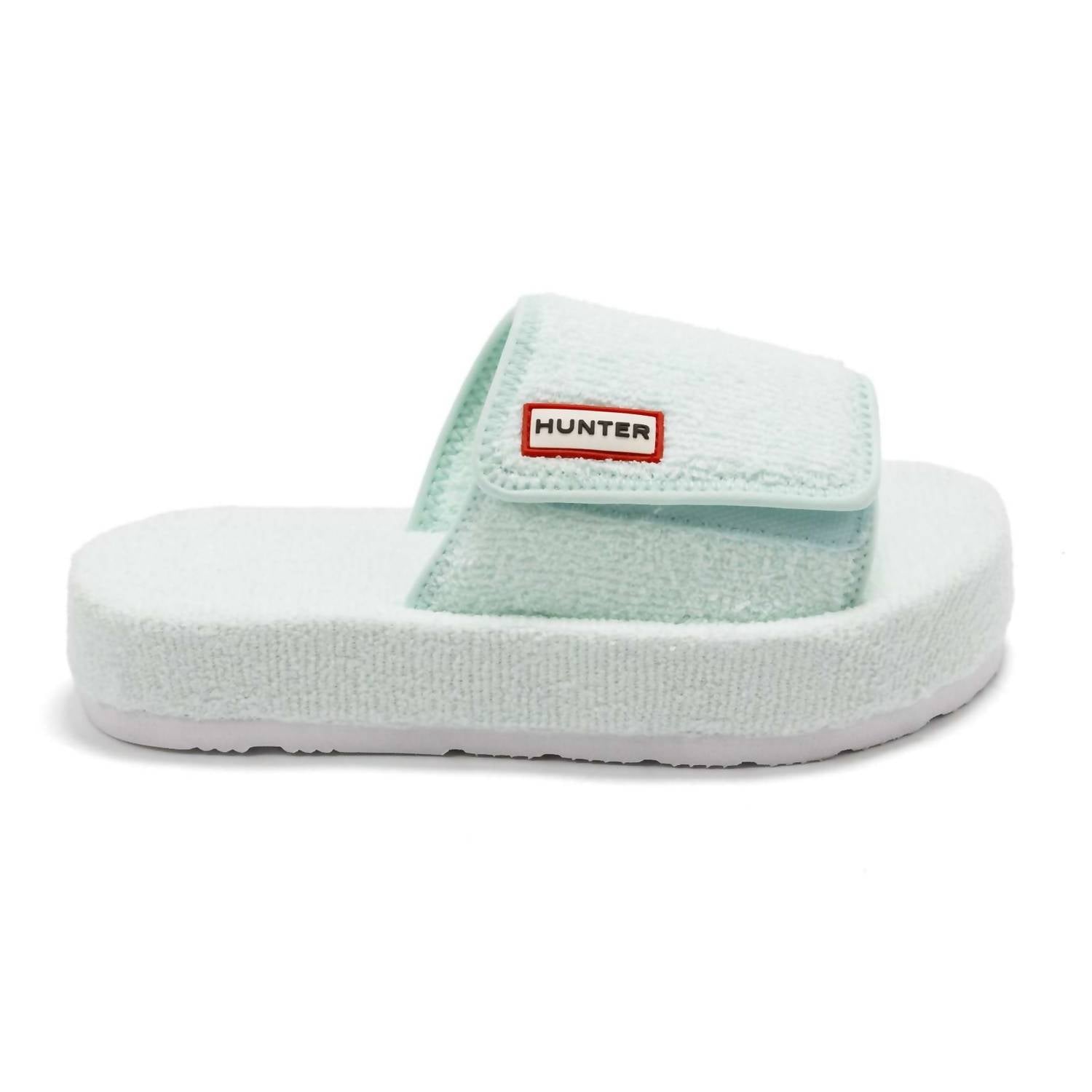 HUNTER Women's Original Terry Towelling Logo Slides in spearmint - women's shoe - detail view