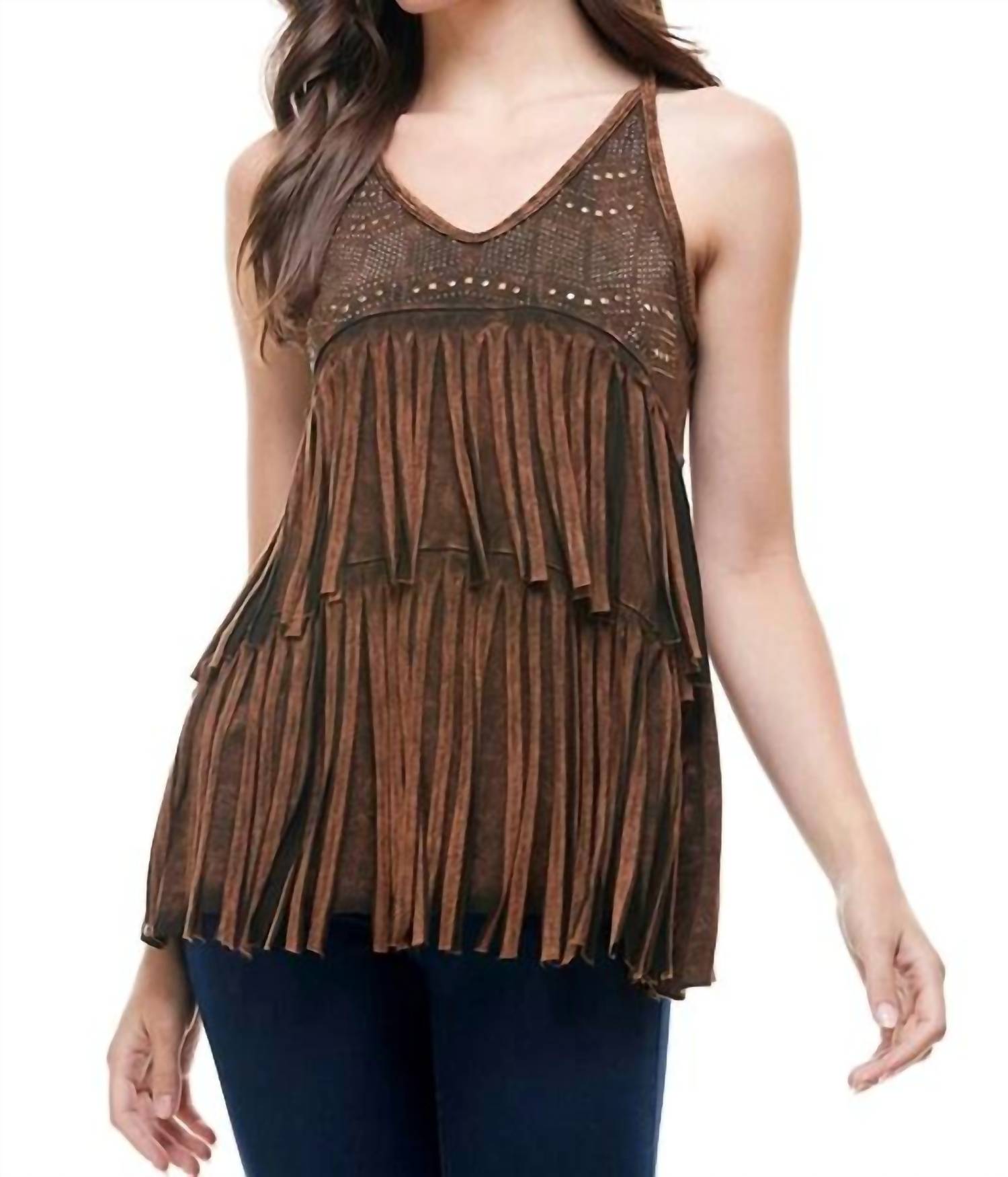 T-Party - Women's Mineral Wash Fringe Side Top