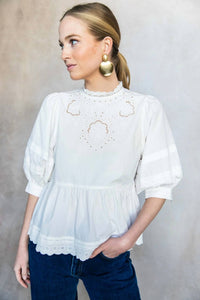 Before You - Eyelet Balloon Sleeve Blouse