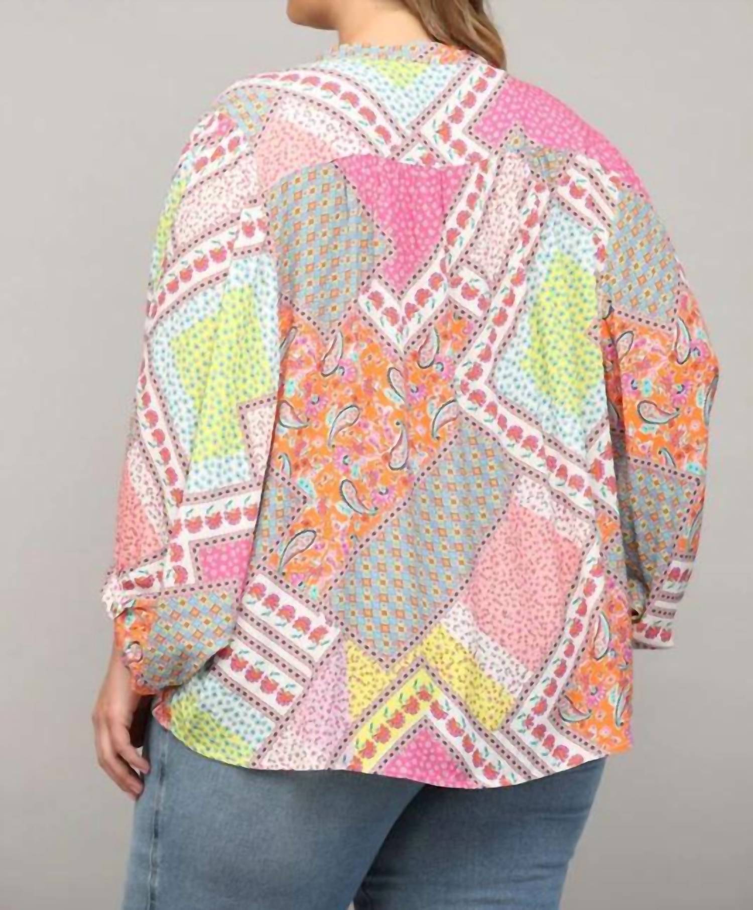 Fate - Good Vibes Patchwork Print Curvy Top