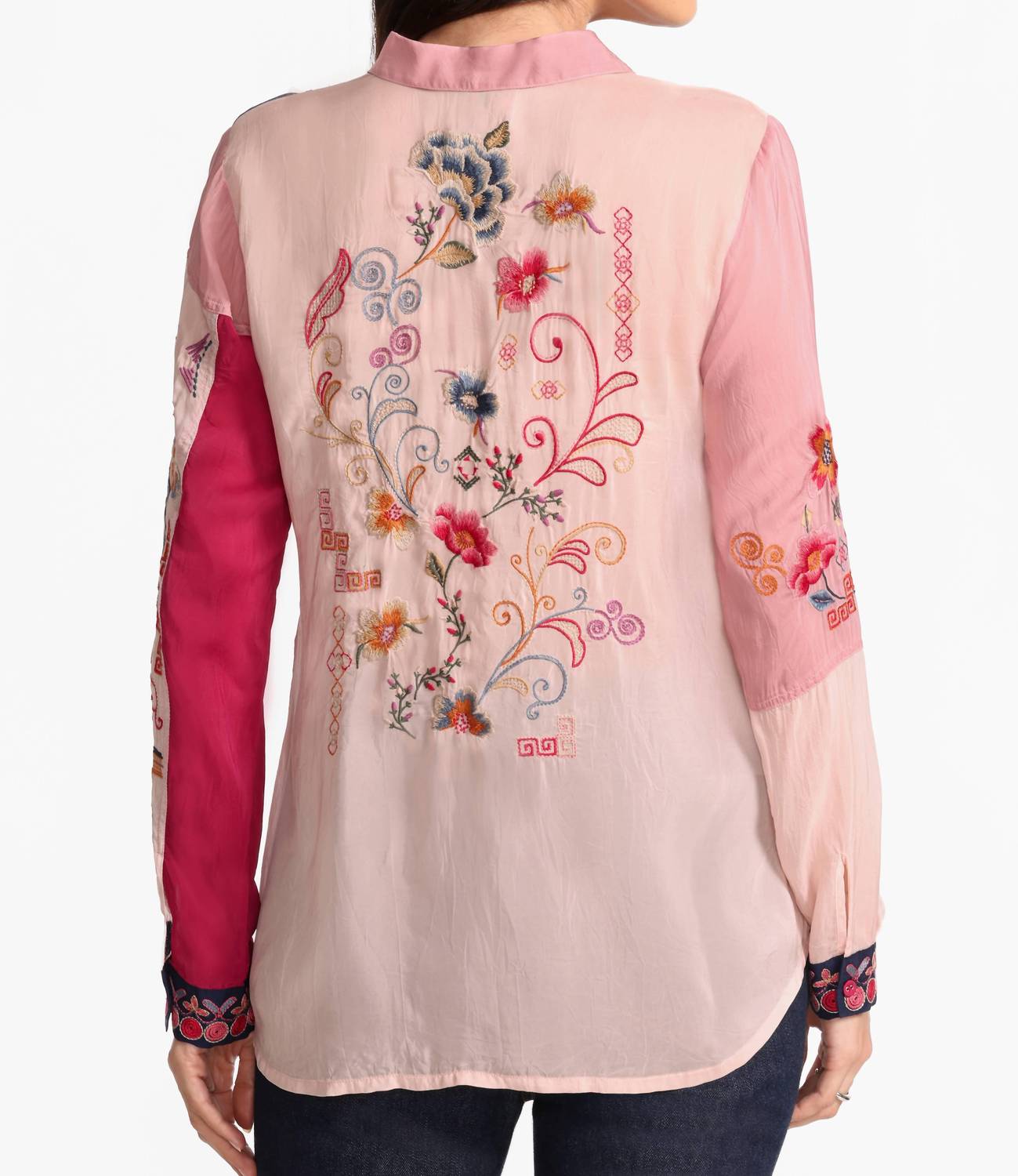 Johnny Was MARCIA COLOR BLOCK SHIRT in red bud - women's blouse - view 4