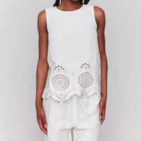 Charlie B - Sleeveless Linen Top With Eyelet Embroidery