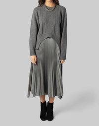 Plan C Long Sleeve Crewneck Sweater in pewter grey - women's sweater - view 4